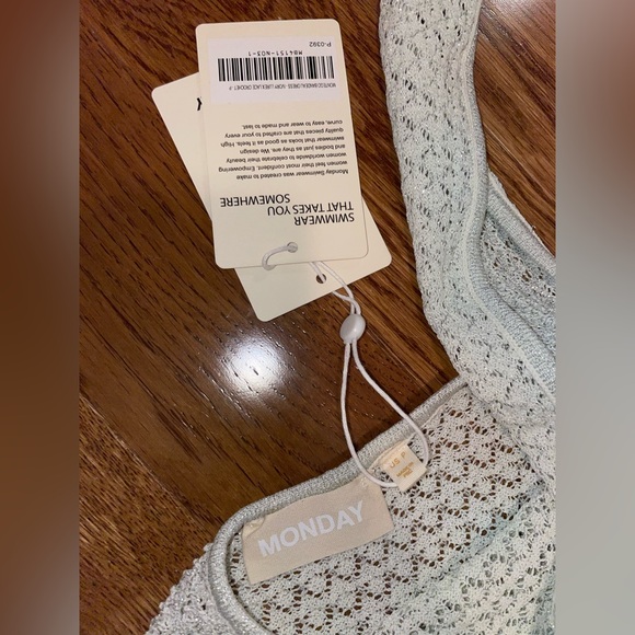 MONTEGO BANDEAU DRESS - IVORY LUREX LACE CROCHET Size P - Picture 11 of 12